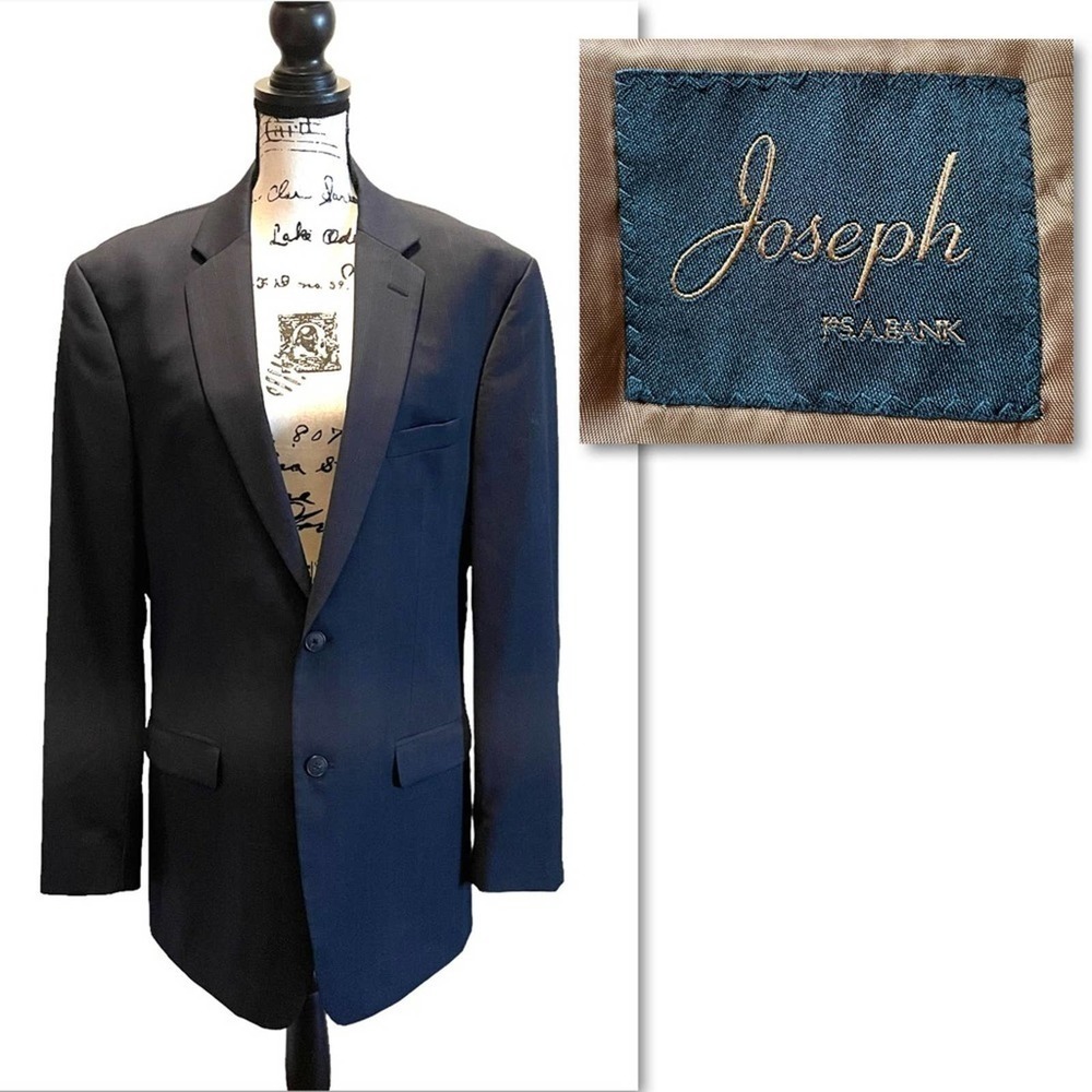 Joseph Jos. A. Bank Suit Jacket Blazer Navy Blue Size 44L Check Sport Coat
